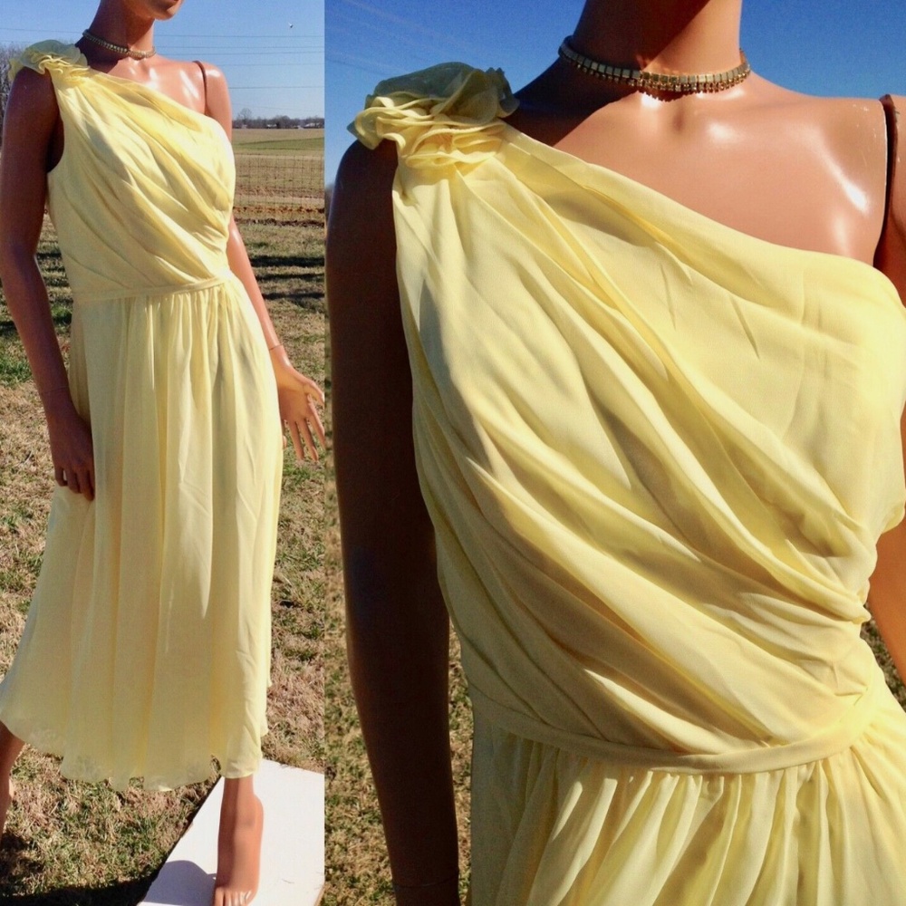 David Tutera/Gather&Gown One Shoulder Tea Length Bridesmaid Dress Yellow~10~NWT